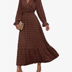 Elegant Long Sleeve Brown Maxi Dress